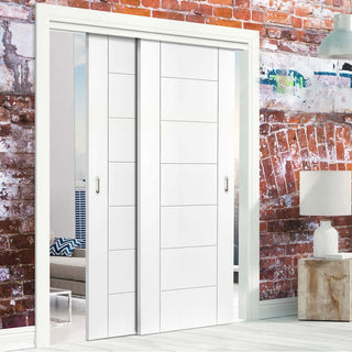 Image: Two Sliding Doors and Frame Kit - Palermo Flush Door - White Primed