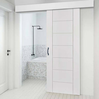 Image: Single Sliding Door & Wall Track - Palermo Flush Door - White Primed