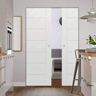 Image: Bespoke Palermo Flush Double Frameless Pocket Door - White Primed