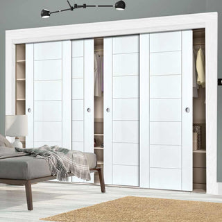 Image: Four Sliding Wardrobe Doors & Frame Kit - Palermo Flush Door - White Primed