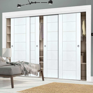 Image: Bespoke Thruslide Palermo Flush 4 Door Wardrobe and Frame Kit - White Primed