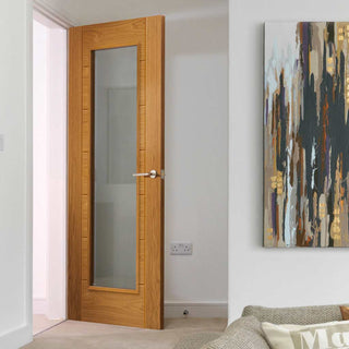 Image: J B Kind Oak Contemporary Palomino Oak Internal Internal Door - Clear Glass