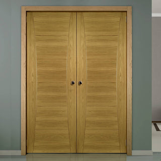 Image: Bespoke Pamplona Oak Flush Internal Door Pair - Prefinished