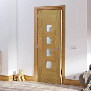 Image: Bespoke Pamplona Oak Flush Internal Door - Clear Glass - Prefinished