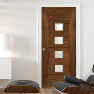 Image: Pamplona Walnut Fire Door - Clear Glass - 1/2 Hour Fire Rated - Prefinished