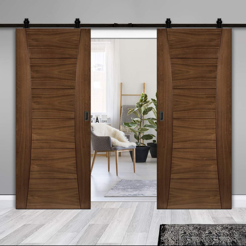 Top Mounted Black Sliding Track & Pamplona Prefinished Walnut Double Door