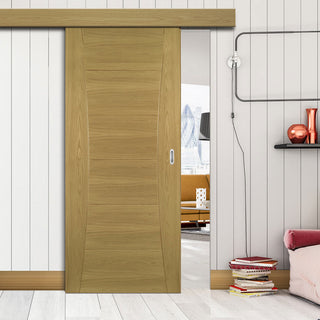 Image: Single Sliding Door & Wall Track - Pamplona Oak Flush Door - Prefinished