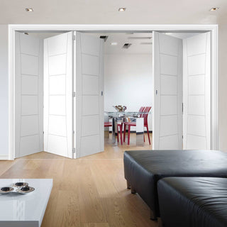 Image: Five Folding Doors & Frame Kit - Pamplona Flush 3+2 - White Primed