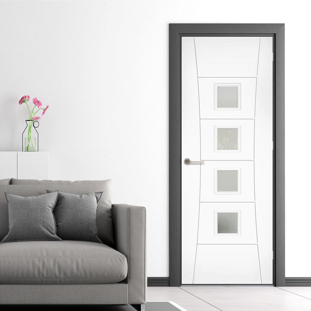 Bespoke Pamplona White Primed Flush Internal Door - Clear Glass