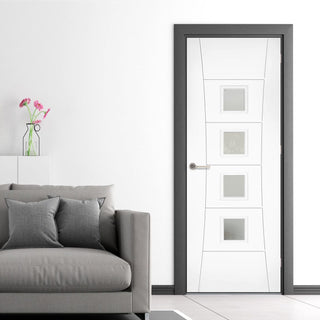 Image: Bespoke Pamplona White Primed Flush Internal Door - Clear Glass