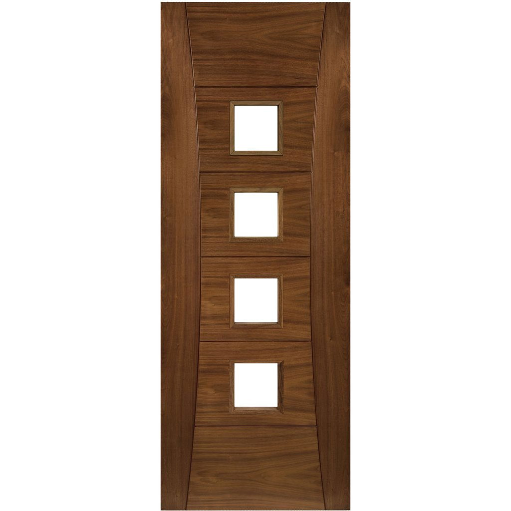 Pamplona Walnut Prefinished Door Pair - Clear Glass