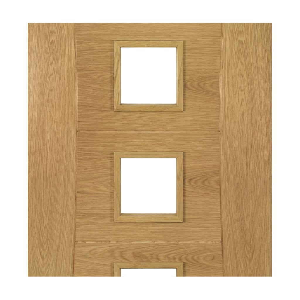 Pamplona Oak Flush Door Pair - Clear Glass - Prefinished