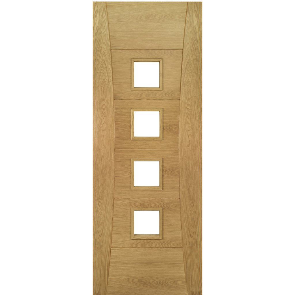 Pamplona Oak Flush Door Pair - Clear Glass - Prefinished