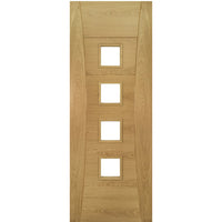 Pamplona Oak Flush Door Pair - Clear Glass - Prefinished
