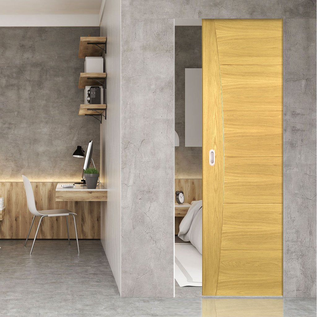 Pamplona Oak Flush Absolute Evokit Single Pocket Door - Prefinished