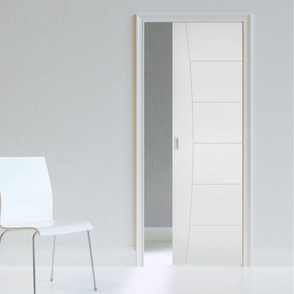 Pamplona Flush Evokit Pocket Fire Door - 1/2 Hour Fire Rated - White Primed