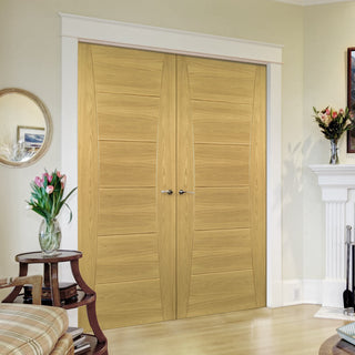 Image: Bespoke Pamplona Oak Flush Fire Internal Door Pair - 1/2 Hour Fire Rated - Prefinished