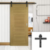 Single Sliding Door & Black Barn Track - Pamplona Oak Flush Door - Prefinished