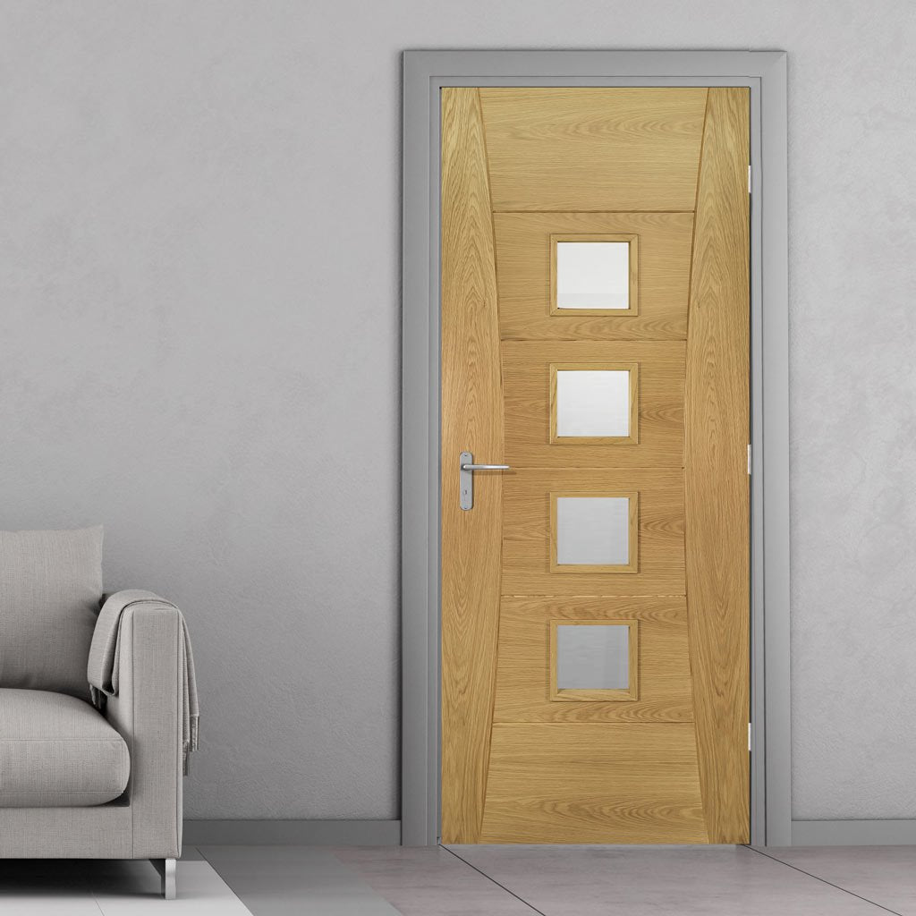 Pamplona Oak Fire Door - Clear Glass - 1/2 Hour Fire Rated - Prefinished