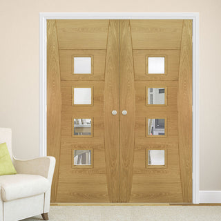 Image: Pamplona Oak Fire Internal Door Pair - Clear Glass - 1/2 Hour Fire Rated - Prefinished