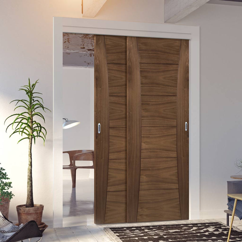 Pass-Easi Two Sliding Doors and Frame Kit - Pamplona Prefinished Walnut Door