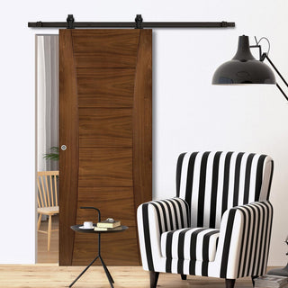 Image: Top Mounted Black Sliding Track & Door - Pamplona Prefinished Walnut Door