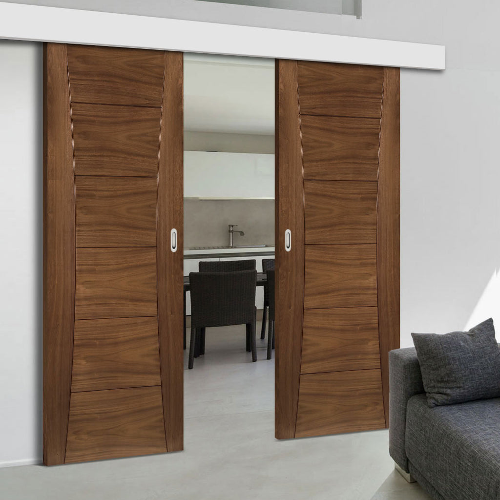 Double Sliding Door & Wall Track - Pamplona Prefinished Walnut Door