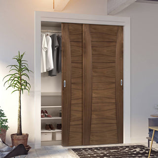 Image: Two Sliding Maximal Wardrobe Doors & Frame Kit - Pamplona Prefinished Walnut Door