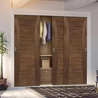 Image: Three Sliding Maximal Wardrobe Doors & Frame Kit - Pamplona Prefinished Walnut Door