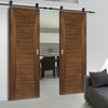 Double Sliding Door & Black Barn Track - Pamplona Walnut Prefinished Door