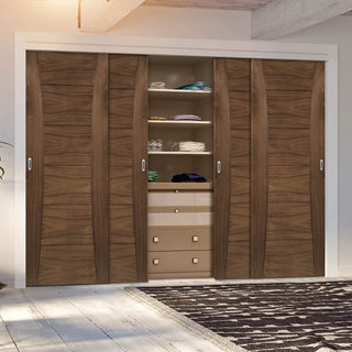 Image: Four Sliding Maximal Wardrobe Doors & Frame Kit - Pamplona Prefinished Walnut Door