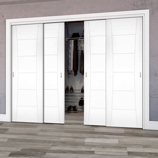 Image: Four Sliding Maximal Wardrobe Doors & Frame Kit - Pamplona White Primed Flush Door