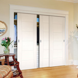 Image: Three Sliding Maximal Wardrobe Doors & Frame Kit - Pamplona White Primed Flush Door