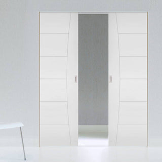 Image: Pamplona Flush Absolute Evokit Double Pocket Doors - White Primed