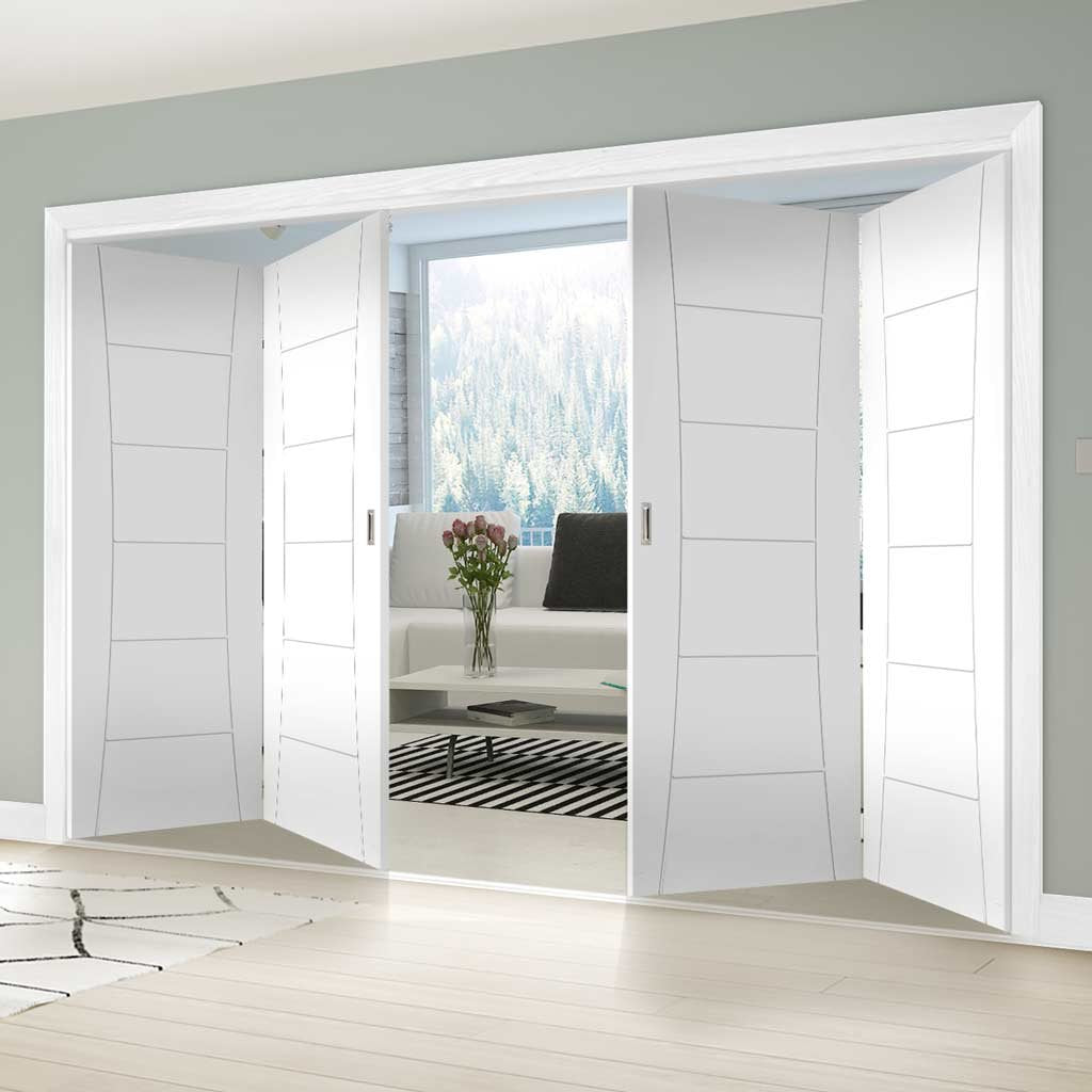 Four Folding Doors & Frame Kit - Pamplona Flush 2+2 - White Primed