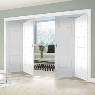 Image: Four Folding Doors & Frame Kit - Pamplona Flush 2+2 - White Primed