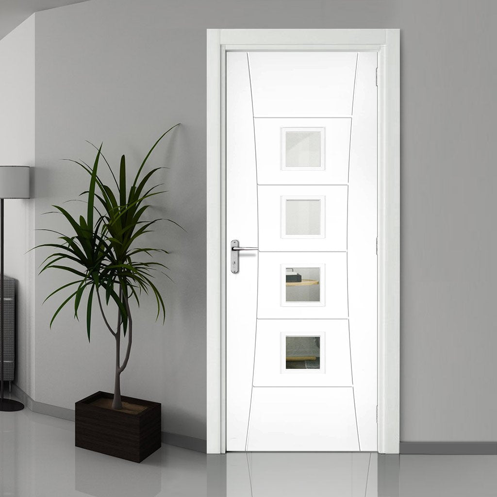 Pamplona White Primed Fire Door - Clear Glass - 1/2 Hour Fire Rated