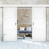 Double Sliding Door & Wall Track - Pamplona White Primed Flush Door