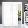 Pass-Easi Two Sliding Doors and Frame Kit - Pamplona White Primed Flush Door