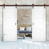 Double Sliding Door & Arrowhead Antique Rust Track - Pamplona White Primed Flush Door