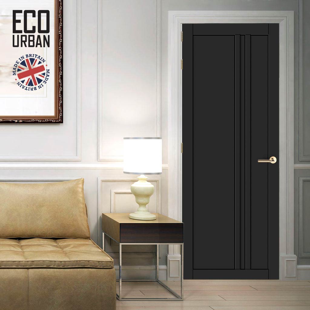 Melville 3 Panel Solid Wood Internal Door UK Made DD6409 - Eco-Urban® Shadow Black Premium Primed