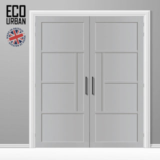 Image: Boston 4 Panel Solid Wood Internal Door Pair UK Made DD6311  - Eco-Urban® Mist Grey Premium Primed
