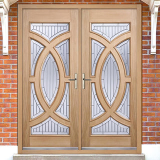 Image: Majestic External Oak Door Pair - Zinc Bevel Clear Tri Glazing