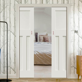 Image: Bespoke DX 1930's Panel Double Pocket Door - White Primed