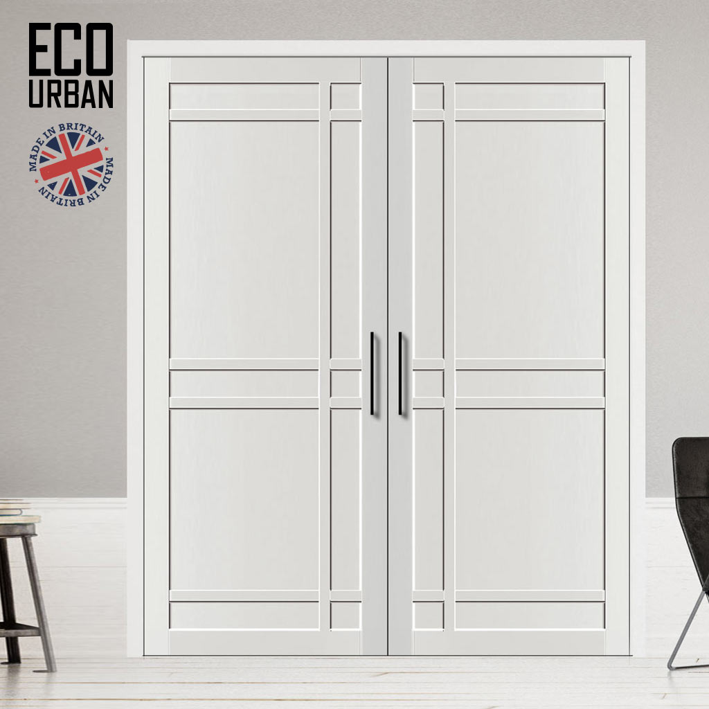 Leith 9 Panel Solid Wood Internal Door Pair UK Made DD6316  - Eco-Urban® Cloud White Premium Primed
