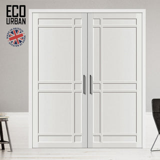 Image: Leith 9 Panel Solid Wood Internal Door Pair UK Made DD6316  - Eco-Urban® Cloud White Premium Primed