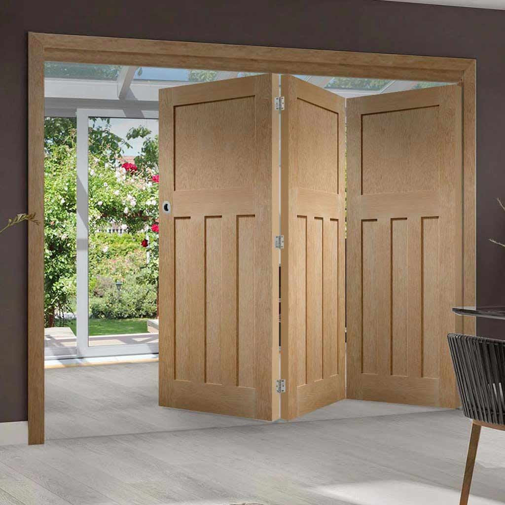 Three Folding Doors & Frame Kit - DX Oak 1930's Panel 3+0 - Unfinished