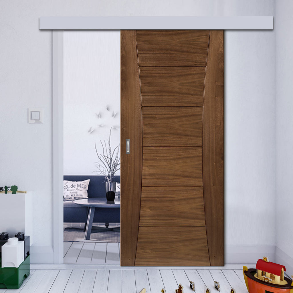 Single Sliding Door & Wall Track - Pamplona Prefinished Walnut Door