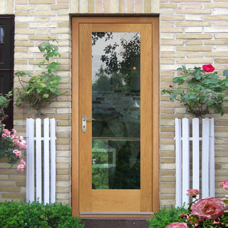 Image: Prefinished Pattern 10 1L External Oak Back Door - Clear Double Glazing