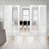 Pattern 10 1L Staffetta Quad Telescopic Pocket Doors - Frosted Glass - Primed